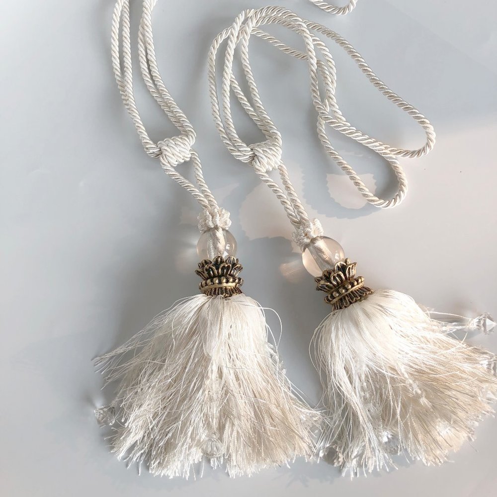 Luxe Tassel Curtain/Drape Tiebacks, Cream (2)